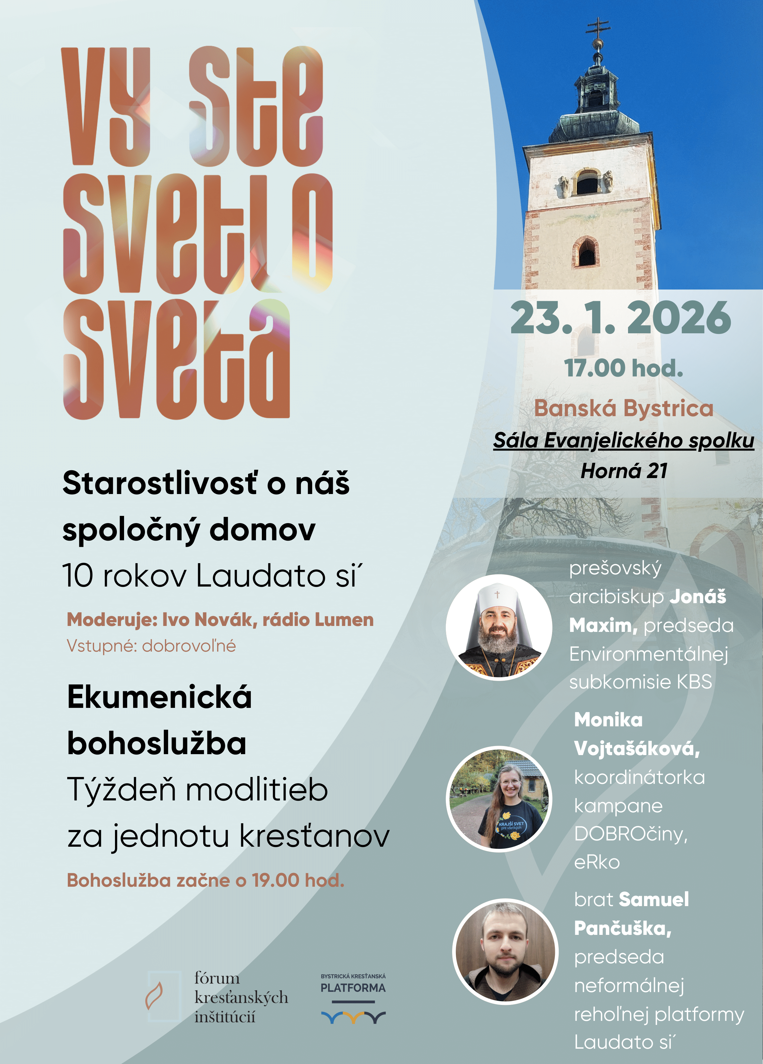  Pozvanie - Ekumenická bohoslužba a diskusia 23.1.2026 v Evanjelickom spolku